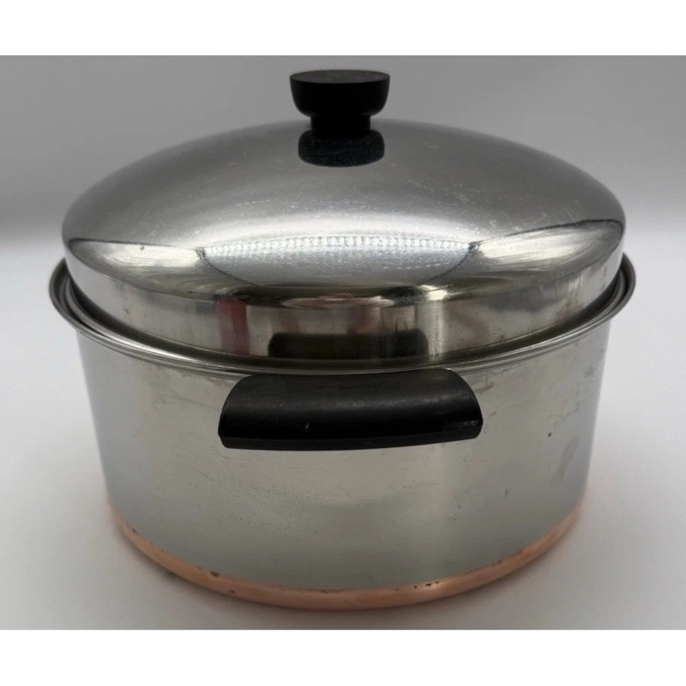Vtg Pre '68 Revere Ware Made Under Patent 23639209 6 Qt Stock Pot Domed Lid